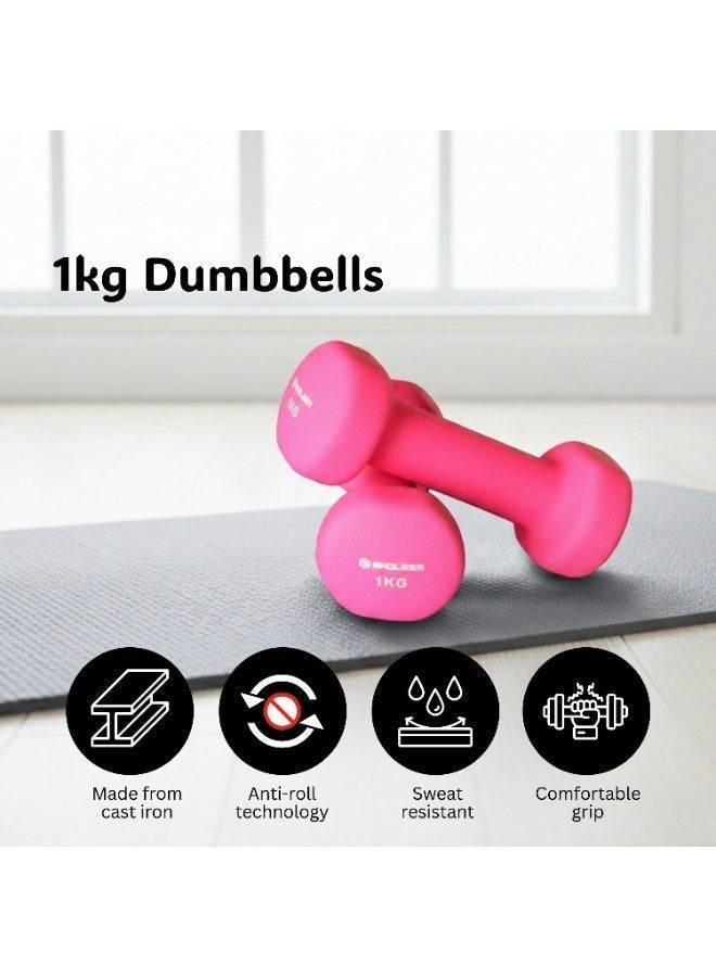 بلا نهاية أوزان دمبل ثابتة إندلس مطلية بالنيوبيرين لتمارين الجيم | زوج 1 كجم (2 × 2.2 رطل) | الخامة: حديد مطلي بطبقة فاينيل | أوزان مناسبة للنساء والرجال - Image 3